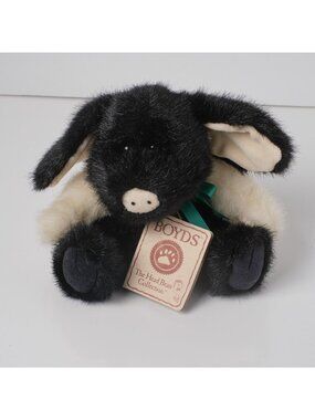 BOYDS Head Bean Collection Farley O' Pigg Black Piglet 8" Stuffed Toy Plush VGC